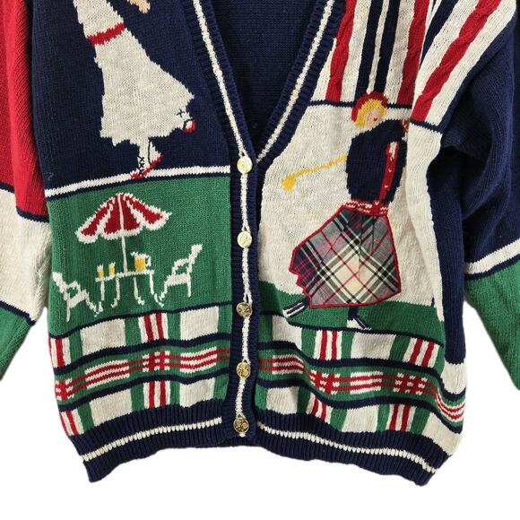 Vintage Susan Bristol Tennis Golf Country Club Cardigan Sweater Medium Flawed - Picture 2 of 15
